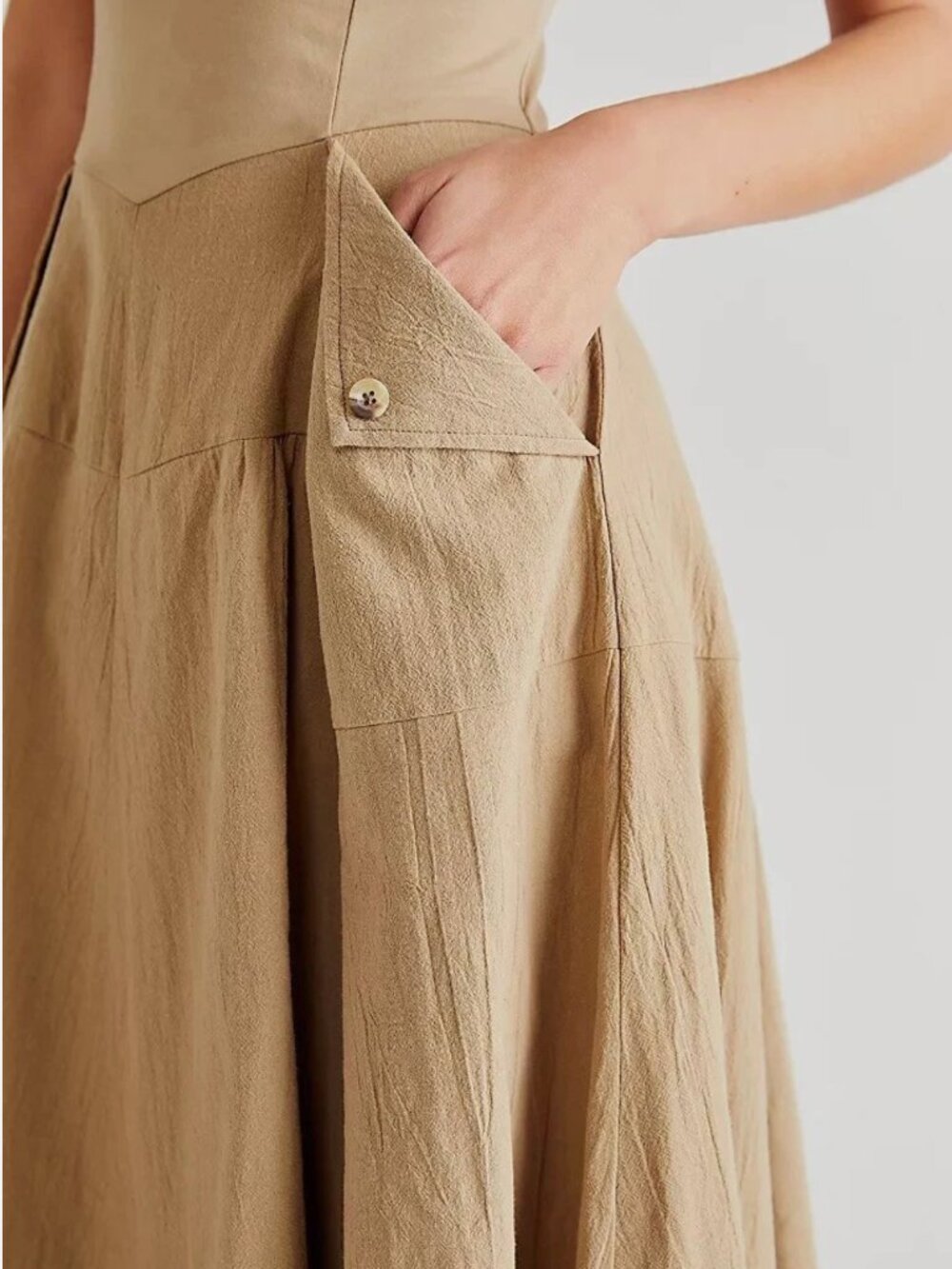 Free People Soledad Midi Dress | Small | Khaki | Cotton | A-Line Dress - Picture 4 of 15